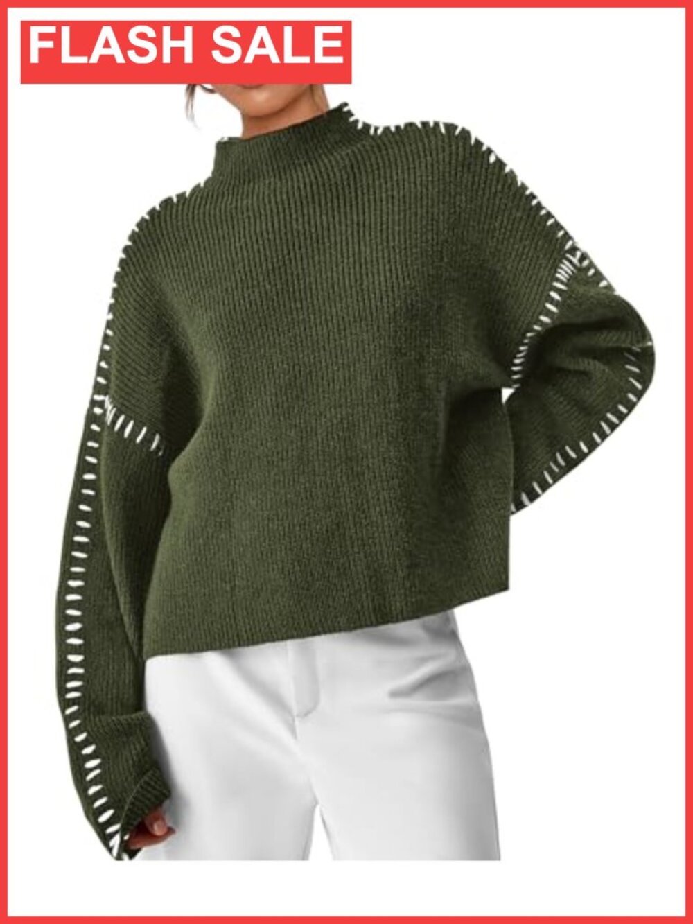 Womens Chunky Knit Oversized Pullover Sweater Mock Neck Ribbed